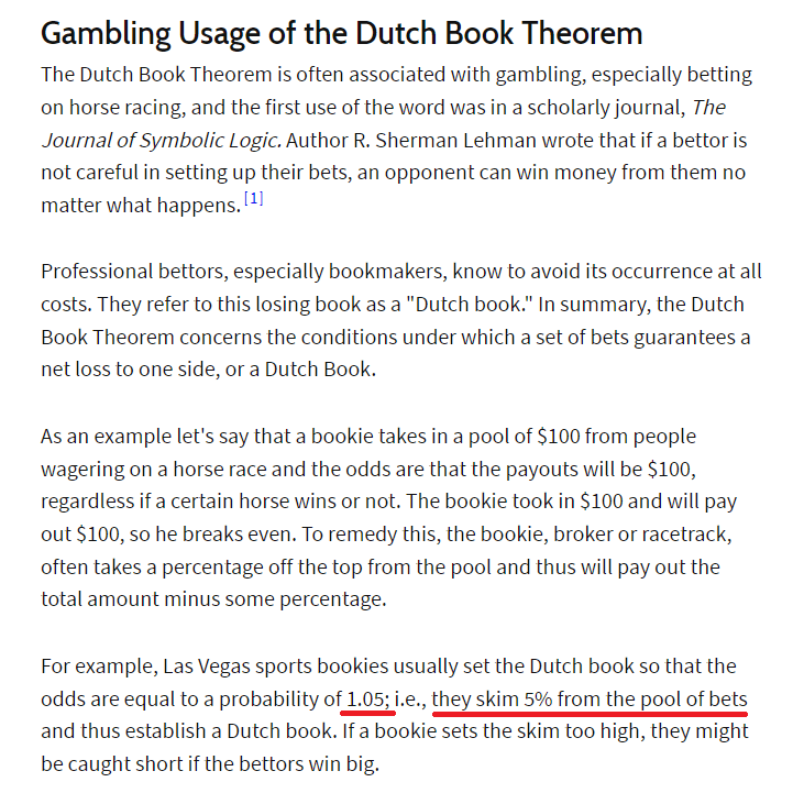 It is wrong to equate the bookie's profit with the overround because it leads to the wrong perception of the Dutch book