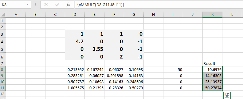 Solution of the system in matrix form for Arbitrage betting